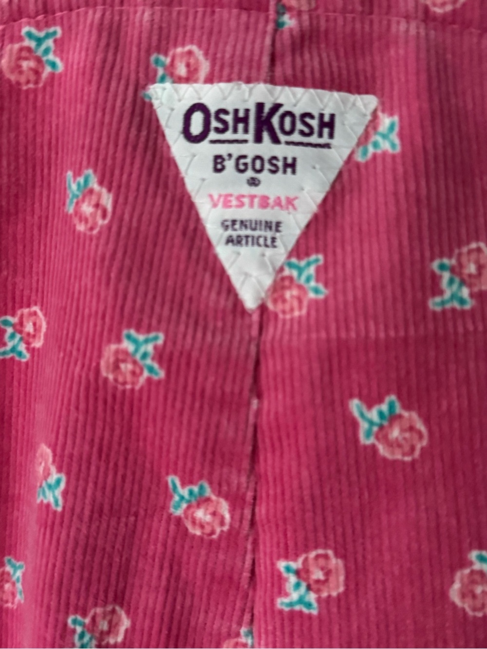 Vintage OshKosh B’Gosh Pink Floral Corduroy Vestbak Overalls 2T - Picture 8 of 11